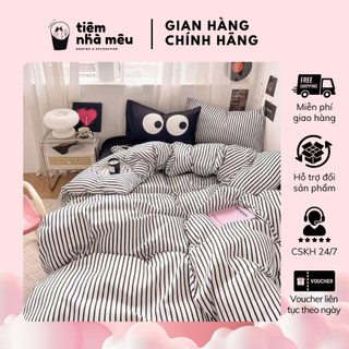 Bộ 4 Món Vỏ Chăn Ga Gối Cotton TiCi GINGHAM Kẻ Sọc Phong Cách Vintage Cao Cấp Freesize Tiệm Nhà Mêu