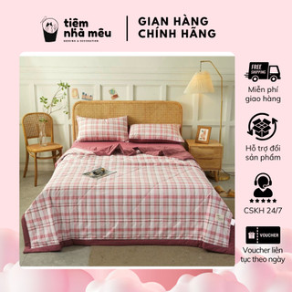 (Kèm Chăn Chần) Bộ 4 Món Chăn Drap Gối Cotton Tici Mềm Thoáng Khí Basic Fullsize Tiệm Nhà Mêu