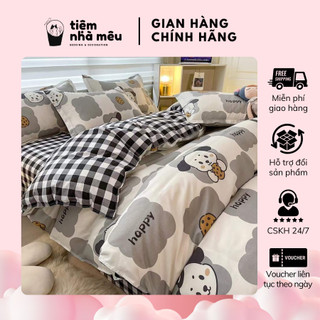 Bộ 4 Món Vỏ Chăn Ga Gối Cotton 3D  80% Cotton Chó Gấu Dễ Thương Mềm Mịn Cao Cấp Nhập Khẩu