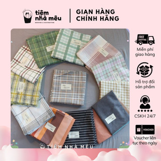 Bộ Ga Gối Cotton Tc 3 Món Ga Vỏ Gối Cotton Basic Caro Không Phai Màu Bai Xù Fullsize Tiệm Nhà Mêu