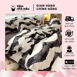 Bộ Vỏ Chăn Ga Gối Cotton 3D 4 Món  Cotton 80% Hoạ Tiết Da Báo Vằn Bền Bỉ Mềm Mịn Fullsize Tiệm Nhà Mêu