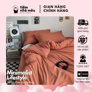 Bộ 4 Món Vỏ Chăn Ga Gối Cotton Đũi ✨1m6/1m8/2m - Tiệm Nhà Mêu✨ Màu Nâu Cam Nhẹ Nhàng Siêu Mềm Mịn