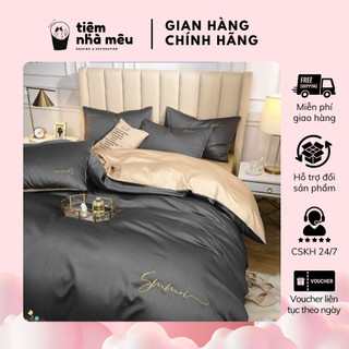 Bộ Vỏ Chăn Ga Gối Lụa 4 Món Tencel 40s Basic Màu Trơn Chữ Sumoi Bóng Siêu Mềm Mát Sang Trọng Fullsize Tiệm Nhà Mêu