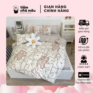 Bộ 4 Món Vỏ Chăn Ga Gối Gấu Caro Nâu Be Basic Mềm Mịn Phong Cách Hàn Quốc Fullsize Tiệm Nhà Mêu