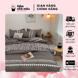 Bộ Chăn Ga Gối Cotton 80% ✨ m6/m8/2m-Tiệm Nhà Mêu✨ Set 4 Món 2 Vỏ gối ,drap vỏ chăn Thổ Cẩm Nâu Nhập Khẩu Sale Kịch Sàn