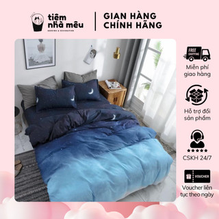 )Bộ Chăn Ga Gối Cotton 3D 80% Set 4 Món 2 Vỏ gối drap  vỏ chăn Họa Tiết Màn Đêm Tuyệt Đẹp Mềm Mịn