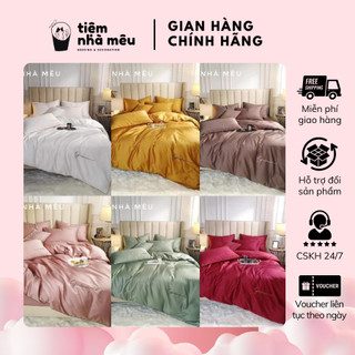Bộ Chăn Ga Gối Lụa ✨ m6/m8/2m - Tiệm Nhà Mêu✨Set 4 Món Tencel Basic Màu Trơn Chữ Sumoi (Nhiều Màu - Vol3)