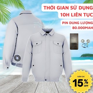 Áo Điều Hoà Quạt Gió Pin Dung Lượng Cao 12H Liên Tục Chất Cotton Siêu Thoáng Khí - Áo Bảo Hộ