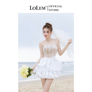 Đầm cúp ngực kim sa hở lưng LOLEM DX469 form ôm chất tafta lụa sang trọng