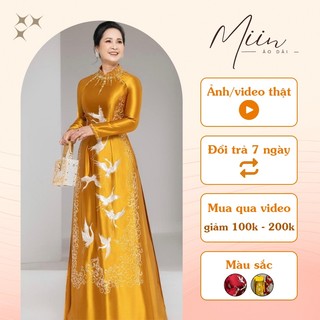 Áo Dài bà sui màu Vàng đồng- áo dài mẹ trung niên lụa tô châu cao cấp, thêu lắc tay đính đá- Áo dài Miin Xinh