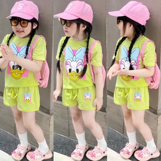 Bộ quần áo cộc tay cho bé gái họa tiết Vịt Daisy