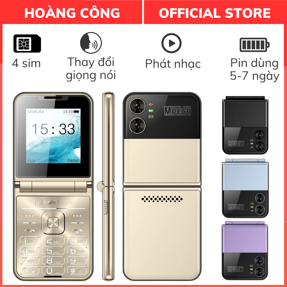 Điện Thoại Nắp Gập Flilo4 - 4 Sim 4 Sóng, Phát Nhạc, Chức Năng Thay Đổi Giọng Nói, Pin Trâu 3000mAH,