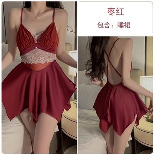 Váy Ngủ Gợi Cảm Có Miếng Lót Ngực Ice Silk Sling Ren Hẹn Hò Váy Ngủ Cám Dỗ Pure Desire Phong Cách