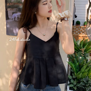 Áo hai dây dáng babydoll xếp li phong cách minimalist Hàn Quốc 24Feb Studio AK83