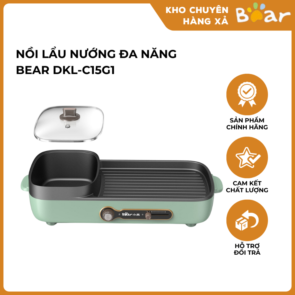 "Nồi Lẩu Nướng Đa Năng Bear DKL-C15G1 Chống Dính Đa Năng Kiểm Soát Nhiệt Độ Dung Tích Lớn 2L  "