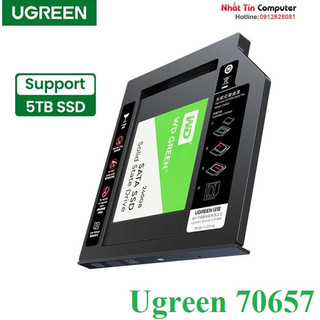 Caddy hdd khay đựng ổ cứng 2.5" cho laptop có ổ cd mỏng 9.5mm ugreen 70657 cao cấp