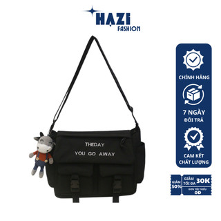Túi đeo chéo vải canvas cỡ lớn nam nữ đi học phong cách Hàn Quốc, túi đeo vai thời trang Unisex đi làm đi chơi vừa a4
