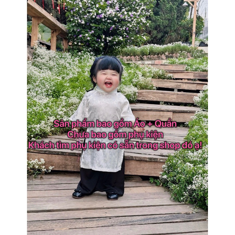 Áo Dài Bé Gái Vải Gấm Cao Cấp Kèm Quần Lụa