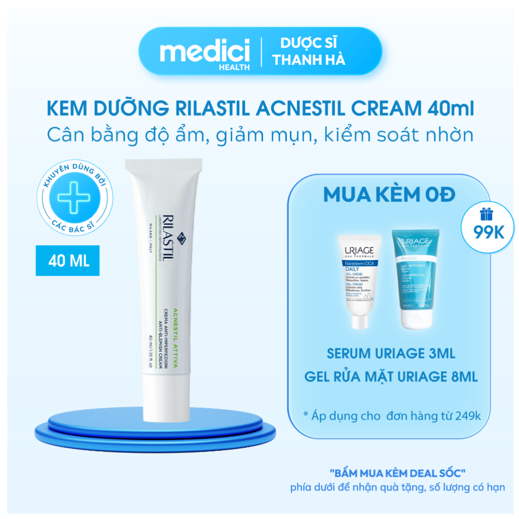 Kem dưỡng kiềm dầu, giảm mụn dành cho da dầu mụn RILASTIL ACNESTIL CREAM 40ml