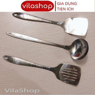 Muôi muỗng inox, bộ muôi inox cao cấp đa chức năng muôi thủng muôi canh xẻng sào xẻng thủng