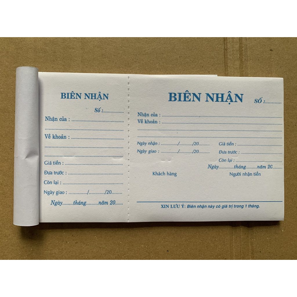 Biên nhận 2 Liên 9x13cm