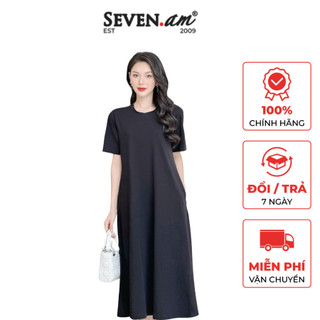 Đầm xòe dáng A tay cộc đen cổ tròn basic thời trang nữ B623060I