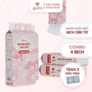 Combo 4 BỊCH Khăn Giấy Cao Cấp Gumi 1280 tờ treo tường tiện lợi, an toàn (Tặng kèm móc treo tường)