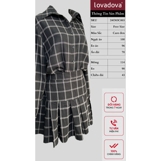 Bộ set kate poly caro đen trắng gồm áo sơ mi dài tay và chân váy có lót Lovadova 24O03C003