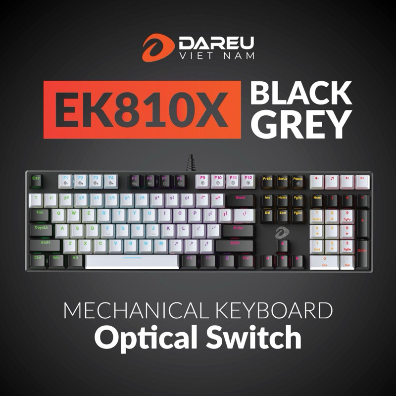 Bàn phím quang cơ Gaming DAREU EK810X BLACK-GREY (WATERPROOF, Optical switch, MULTI LED)