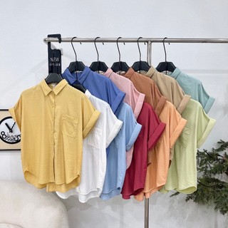 Áo sơ mi nữa một bên chất lanh lụa·