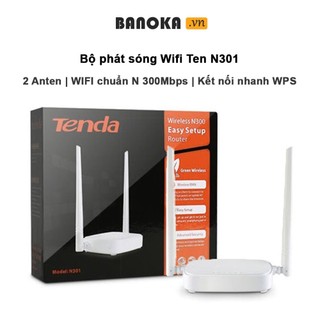 Bộ phát wifi Chuẩn N 300Mbps Tenda N301, Băng tần 2.4GHz, 2 râu sóng khoẻ - Bảo hành 36 tháng