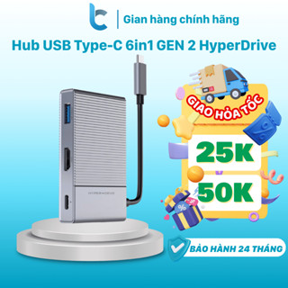 Cổng Chuyển/ Hub USB-C 6in1 HDMI 4K, USB 3.0, SD, MicroSD, USB-C, Jack 3.5mm GEN 2 HyperDrive