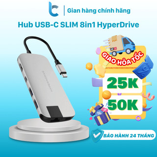 Cổng chuyển/hub usb-c slim 8in1 hdmi 4k, lan, sd, microsd, usb-c, usb-a 3.0, mini displayport hyperdrive