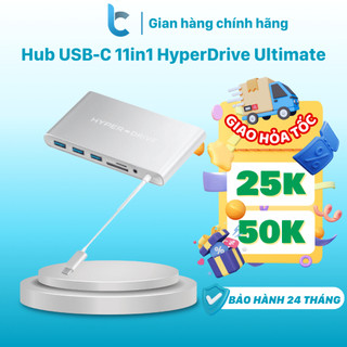 Cổng chuyển/hub usb-c 11in1 hdmi 4k, vga, lan, sd, microsd, usb 3.1, mini displayport, jack 3.5mm hyperdrive ultimate