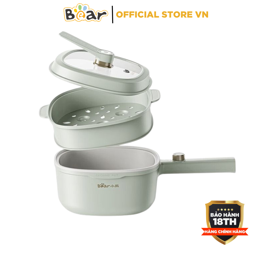 Nồi lẩu điện mini đa năng 3L Bear DRG-E30N2 (kèm khay hấp) -1000W- Lớp phủ gốm chống dính- BH 18 TH