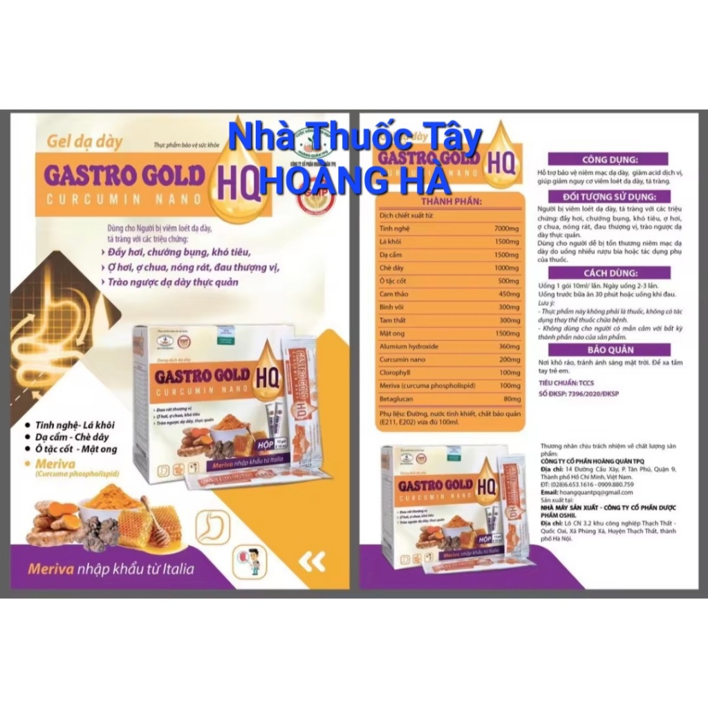 Gel dạ dày GASTRO GOLD HQ ( H/ 20 gói)- Giảm các triệu chứng viêm loét dạ dày, tá tràng; bảo vệ niêm mạc dạ dày