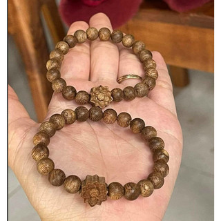 Vòng trầm hương size 8mm hạt tròn đính hoa sen đính hồ lô MỘC HƯƠNG TN - AT
