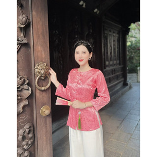 Áo bà ba gấm cổ tròn-vải loại 1