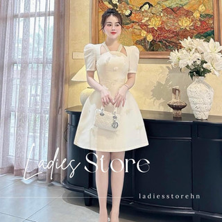 Váy thiết kế tafta tay bồng cổ đính ngọc dáng chữ a sang chảnh - ls00028