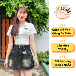 [BIGSIZE 75KG] 6525 Chân Váy Jean Nữ 93CALY Cạp Cao Xẻ 1 Bên Đính Đá, quần short giả váy ngắn chữ A
