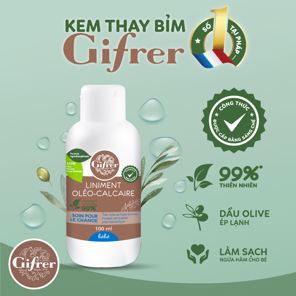 Kem Thay Tã Bỉm Liniment Gifrer Pháp Liniment Oléo Calcaire - 100ml - Giữ ẩm làm mềm nuôi dưỡng làn da bé