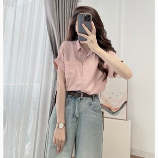 Áo sơ mi nữa một bên chất lanh lụa(VA8679)·