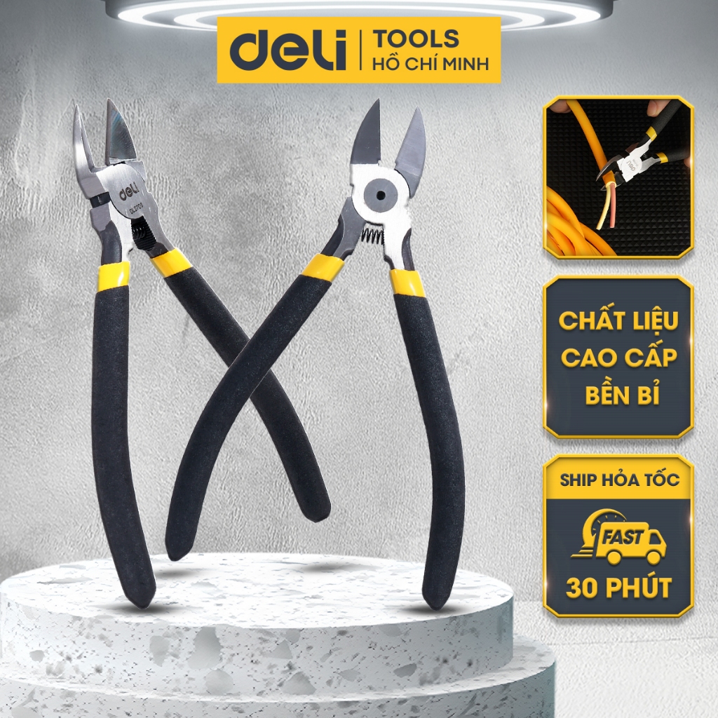 Kìm Cắt Dây Điện Đa Năng Deli Cao Cấp Chính Hãng - Kích Thước 6 Inch - Lưỡi Thép Sắc Bén, Tay Cầm Ch