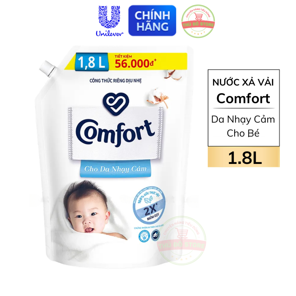 Nước Xả Vải Comfort Cho Da Nhạy Cảm Quần Áo Bé - Túi 1.8L