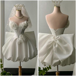 đầm cưới đi bàn, cô dâu, sự kiện , đi tiệc cúp xòe bí đính hoa phối riêng tùng xòe hoặc nơ siêu xinh  full size s/m/l/xl