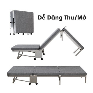 Giường gấp pehouse có đệm dày 3cm chân giường có bánh xe di chuyển tiện lợi