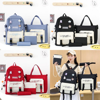 Set 4 món balo + tote + ví + đeo chéo vừa A4 STUDY giá rẻ mang đi học đi chơi thời trang