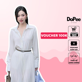 Áo lụa trắng phối chân váy dập ly thời trang công sở, Hàng Thiết Kế đi làm đi chơi DoPee Store