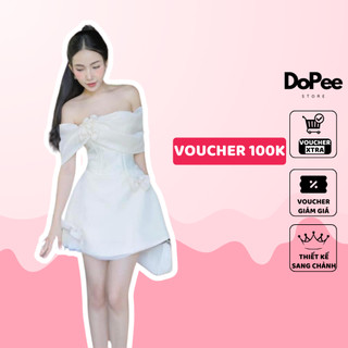 Đầm trễ vai phối nơ phong cách tiểu thư DoPee Store