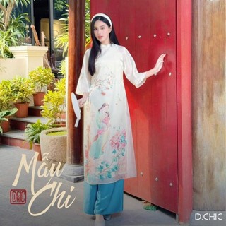 Áo dài oganza 4 tà đính kết hoa nổi đẹp sang chảnh hàng thiết kế cao cấp giá rẻ 100% ảnh thật